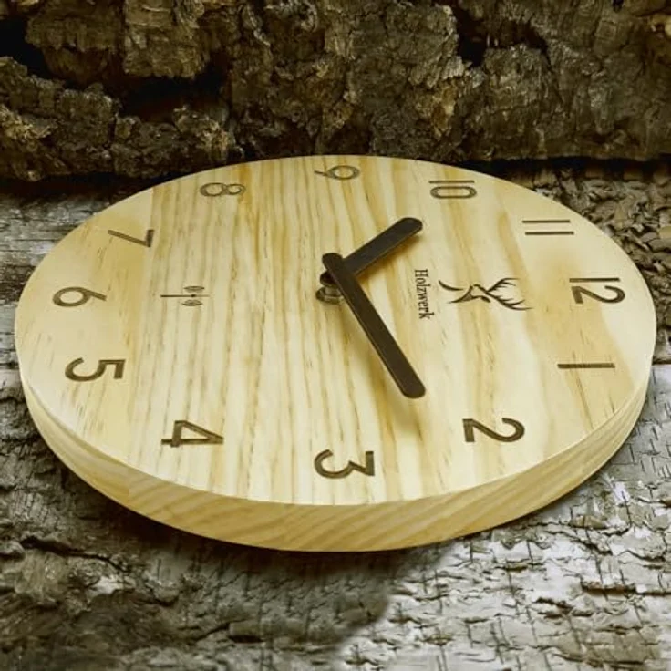 Holzwerk Germany Wanduhr Vintage 25 cm Braun, lautloses Uhrwerk ohne Tickgeräusche, handgefertigtes Massivholz – Bild 4