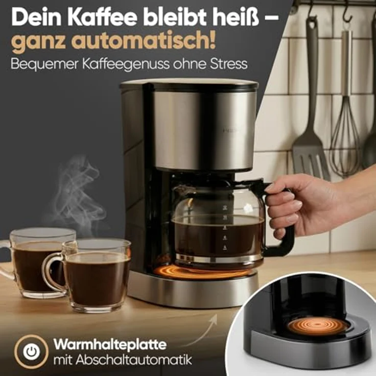 ProfiCook® Filterkaffeemaschine PC KA 1330, Glaskanne für 12-14 Tassen, 800W, Edelstahlfront, Warmhaltefunktion, Anti-Tropf-System – Bild 5