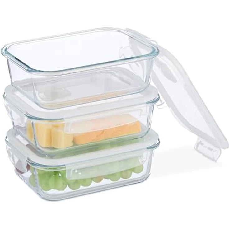 Frischhaltedosen Set von 3, 1040 ml, luftdicht, aus Glas mit PP-Kunststoffdeckeln, transparent – Bild 1