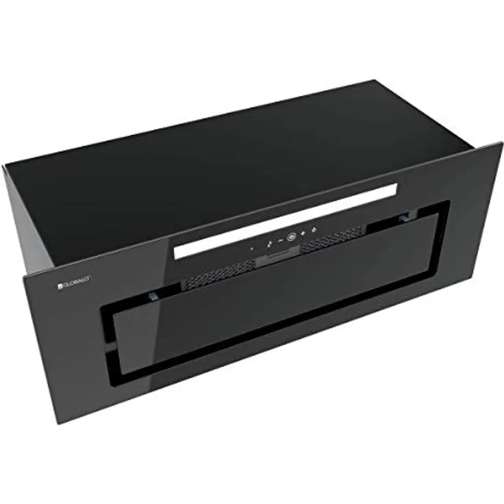 GLOBALO Dunstabzugshaube, Einbauhaube für Küche, Flachlüfter, mit Beleuchtung, Einbaubreite 80 cm, 4 Leistungsstufen, Gehärtetes Glas und Lackierter Stahl, Loteo 80.4 Black, Schwarz