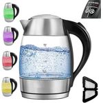Wasserkocher LED Glas mit Temperatureinstellung Premium, Edelstahl, 2200W -Mit Farbspiel und Warmhaltefunktion, 1.8L Volumen -Mit Sichtfenster, Automatische Abschaltung, 60,70,80,90,100°C
