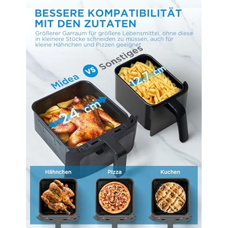 Midea Heißluftfritteuse Double Stack, 11L XXL Airfryer mit Smart WIFI Sync und Alexa, 10 in 1 Funktionen für 3-8 Personen, 2400W, platzsparendes vertikales Design – Bild 3