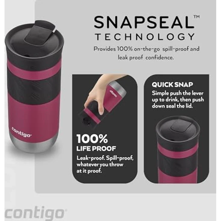 CONTIGO BYRON, Edelstahl Trinkflasche 470ml in Dragnfruit mit Thermobecher – Bild 2
