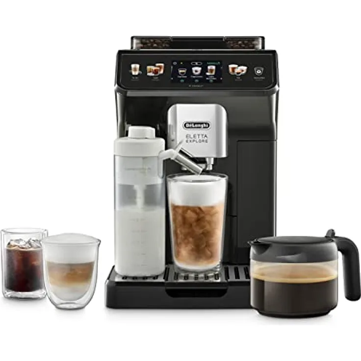 De'Longhi Eletta Explore Cold Brew ECAM452.67.G, Kaffeevollautomat mit LatteCrema Milchsystem, 3,5 Zoll TFT Touchscreen Farbdisplay, Dunkelgrau, inklusive Kaffeekanne