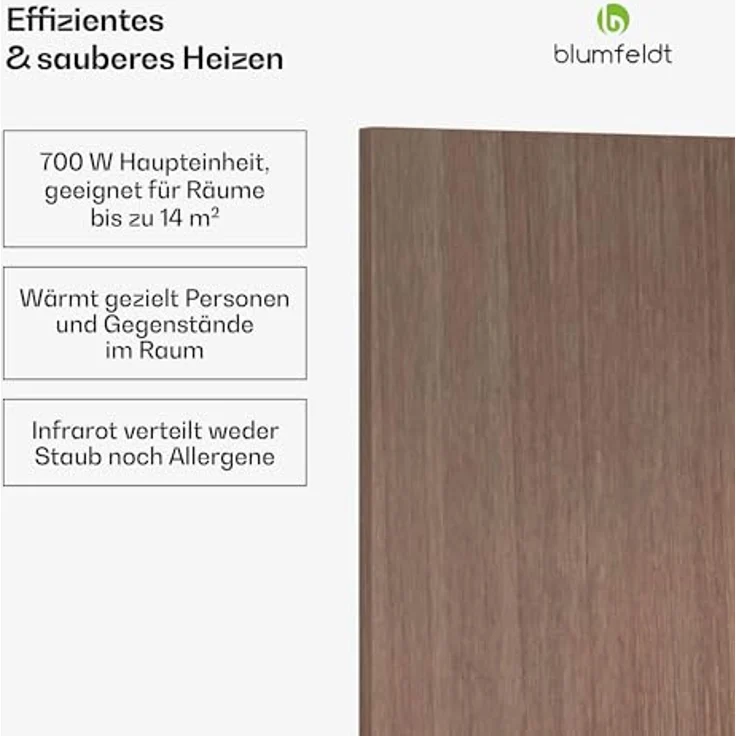 blumfeldt Infrarot Wandheizung 700W – IP44, WLAN- & App-Steuerung, effizienter Überhitzungsschutz, für Badezimmer, Holz Design – Bild 3
