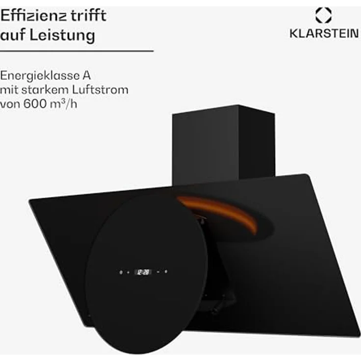 Klarstein Total Eclipse Dunstabzugshaube - 90 cm Kopffreihaube, 600 m³/h, Touch-Steuerung, Energieeffizienz A, LED-Beleuchtung 3000 K-6500 K, Schwarz, Abluft & Umluft – Bild 4