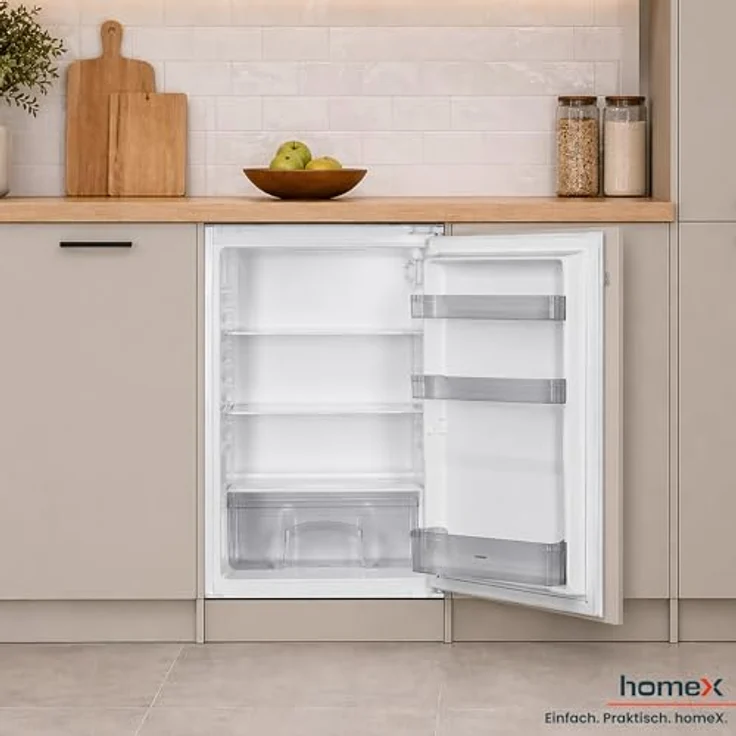 homeX CB1291E, Einbaukühlschrank ohne Gefrierfach für 88 cm Nische, 129 Liter, LED-Beleuchtung, 37 dB, Schlepptürtechnik – Bild 8