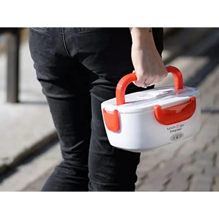 Beper Lunch & Go - Wärmende Lunchbox, tragbarer elektrischer Speisenwärmer, 2 herausnehmbare Behälter, Stahlheizplatte, mitgeliefertes Plastikbesteck, 220 V - Rot – Bild 8