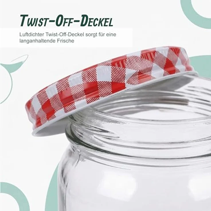 relaxdays Einmachglas Set 400 ml, 25er Pack, Twist-Off-Deckel, rot-weiß kariert, luftdicht, für Marmelade und Kompott – Bild 8