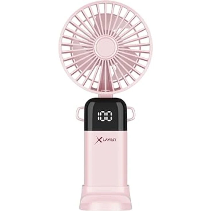 Xlayer Klappbarer Handventilator mit Smartphone Halterung, 1.200 mAh, 5 Geschwindigkeiten, Pink – Bild 1