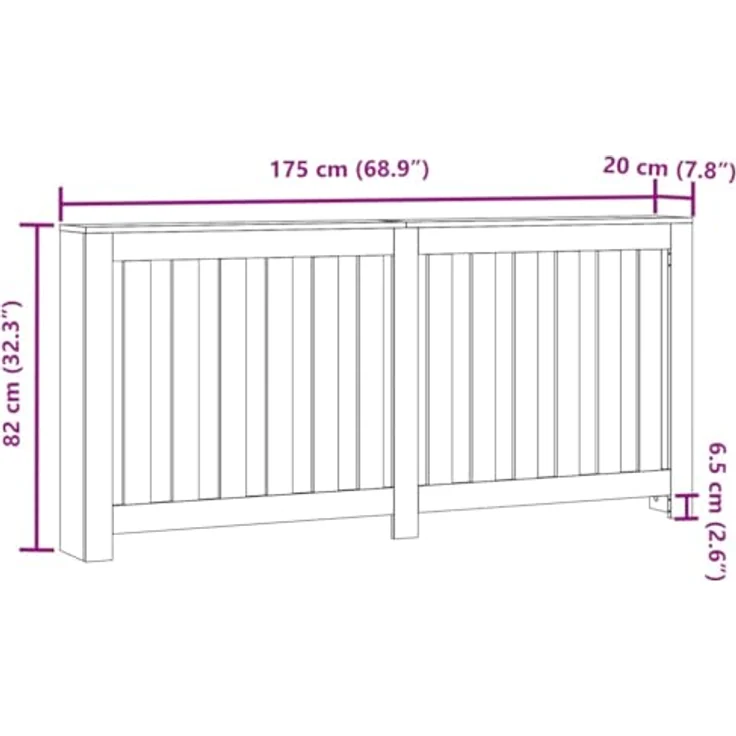 vidaXL Heizkörperverkleidung Betongrau 175x20x82 cm, Holzwerkstoff mit modernem Latten-Design und pflegeleichter Oberfläche – Bild 3