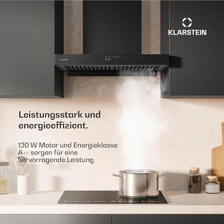 Klarstein AeroClean Dunstabzugshaube 60 cm, Wandhaube mit Boost-Modus 721 m³/h, A++ Energieeffizienz, LED-Beleuchtung 3800-4200 K, Schwarz, Abluft & Umluft – Bild 3