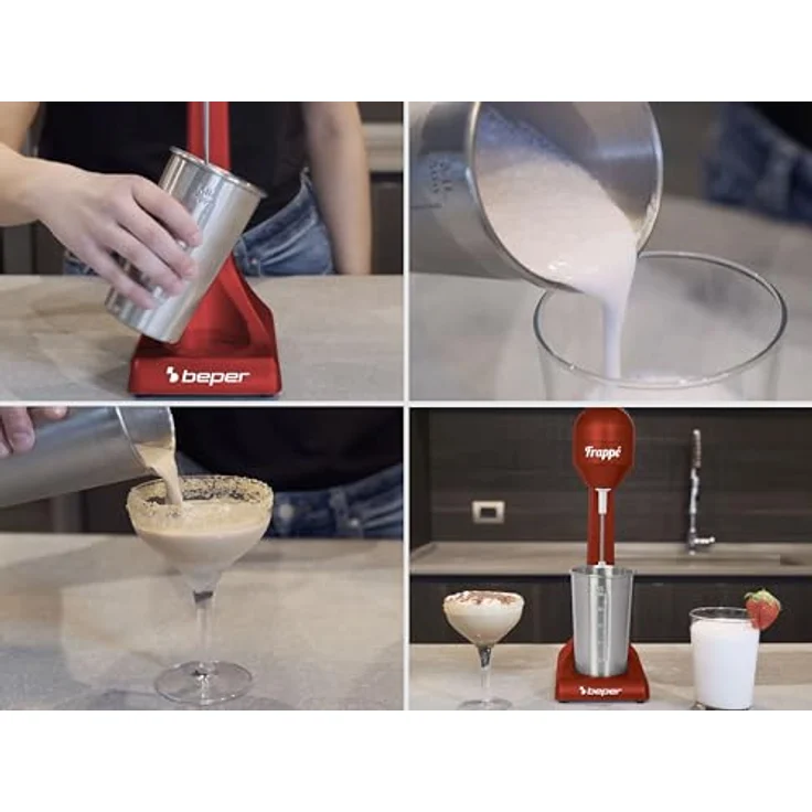 Beper Elektrischer Standmixer für Milchshakes, Frappés, Smoothies und Cocktails, 2-Gänge, Aluminiumbehälter 0,5 l, 100 W Silber – Bild 3