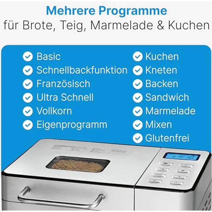 ProfiCook Brotbackautomat PC-BBA 1282, vollautomatischer Brotbackautomat mit Timer, 13 Programmen, Edelstahlgehäuse, 1500 g Kapazität – Bild 5
