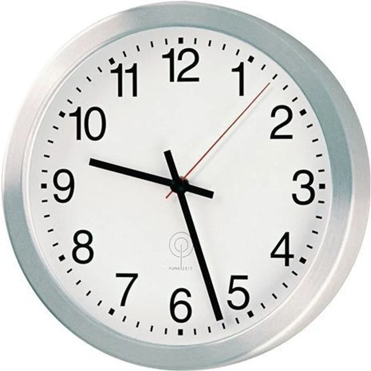 Peweta Funk-Wanduhr, Aluminium mattsilber, vollautomatische Zeiteinstellung, Durchmesser 200 mm