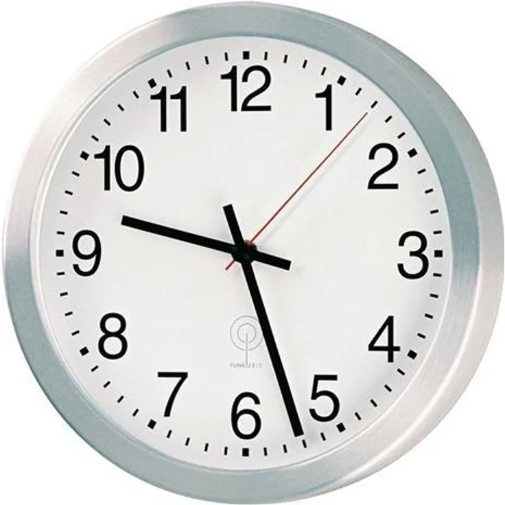 Peweta Funk-Wanduhr, Aluminium mattsilber, vollautomatische Zeiteinstellung, Durchmesser 200 mm