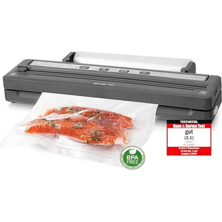 Emerio Vakuumierer mit TOP Ausstattung - 6-IN-1 Vakuumiergerät inkl. 3m Folienrolle + 5 St. Beutel (20x30cm) - BPA frei - leise und schnell - 120 Watt – Bild 1