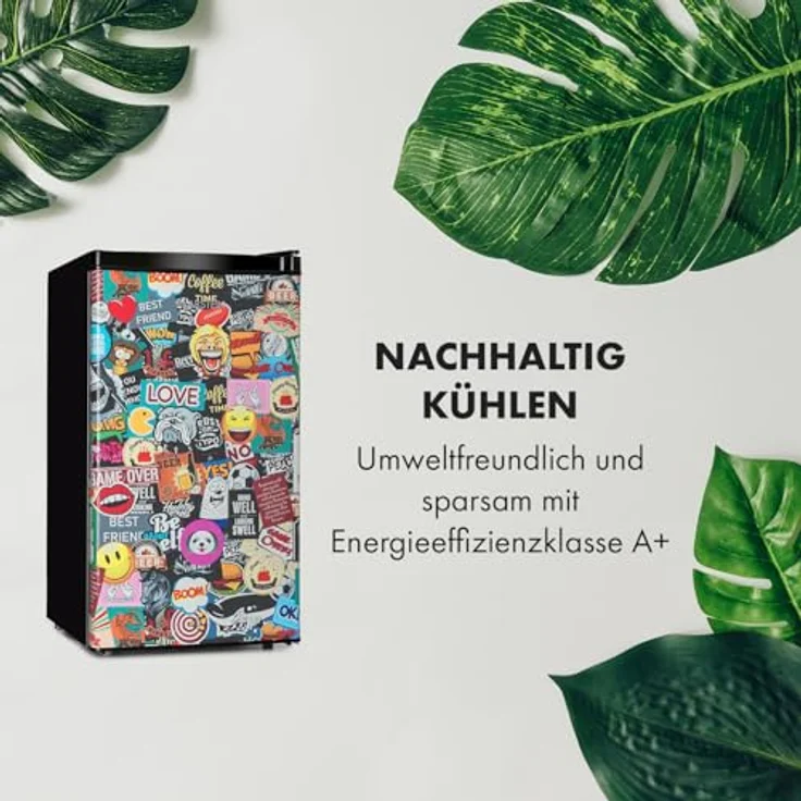 Klarstein Cool Vibe Kühlschrank, 90 Liter, Manga-Comic-Design Print, Crisper Fach, 42 dB, schwarz – Bild 3