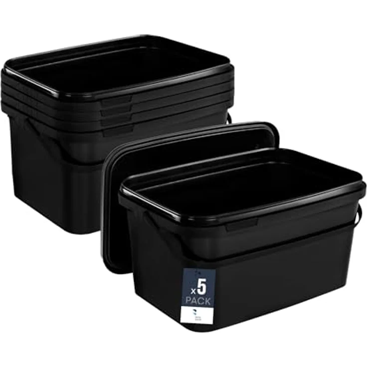 BenBow Rechteckiger Eimer mit Deckel 5L, 5 Stk. Schwarz BSR-, Luftdicht, Lebensmittelecht, BRC- – Bild 1