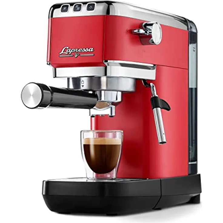 Tchibo Siebträger Espressomaschine „Lapressa“, mit Doppelauslauf und Milchaufschäumdüse (15 bar, 980ml Wassertank), inkl. zwei doppelwandigen Sieben, für Espresso und Milchschaum, rot - Preisvergleich – Bild 1