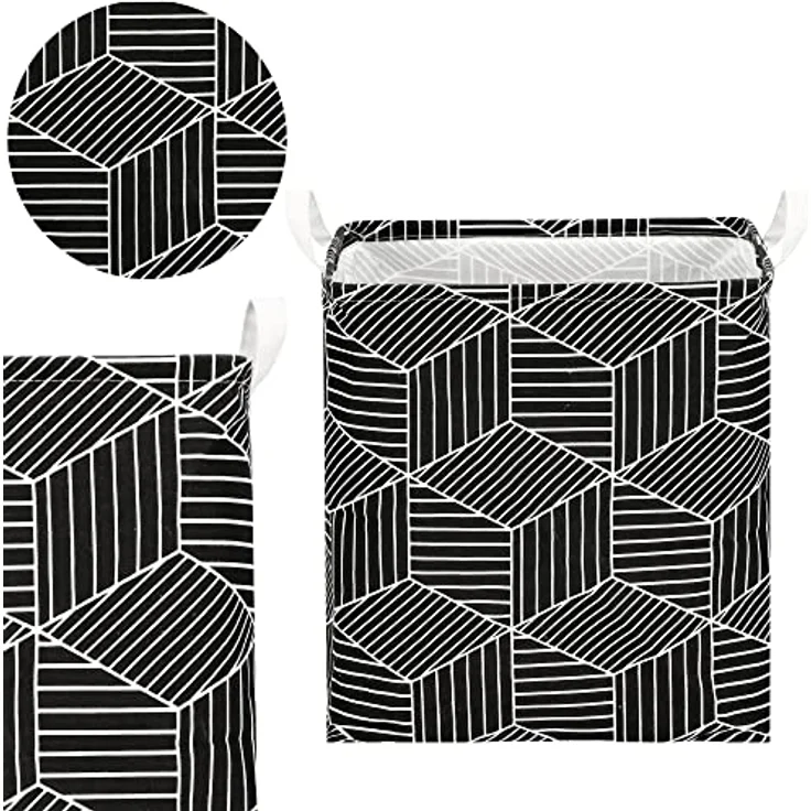 SPRINGOS Wäschesammler Wäschetruhe Viereckiger Wäschesack mit Henkel, schwarz, 35 Liter, wasserfestes Innenmaterial, modernes Design – Bild 3