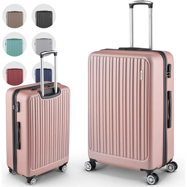 Easy Move ABS Hartschalenkoffer [ERGONOMISCH & SICHER] - Großer Trolley Koffer mit 360° Rädern, Zahlen Schloss - reisekoffer groß, hartschalenkoffer, Luggage (Rose Gold, L) – Bild 1