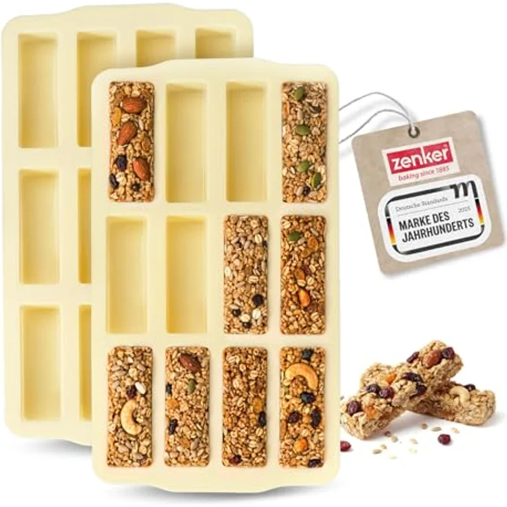 Zenker Müsliriegel Backform 2er-Set, Silikonform für 24 Riegel, hitzebeständig bis 230°C, spülmaschinengeeignet, Antihaft-Eigenschaften – Bild 1