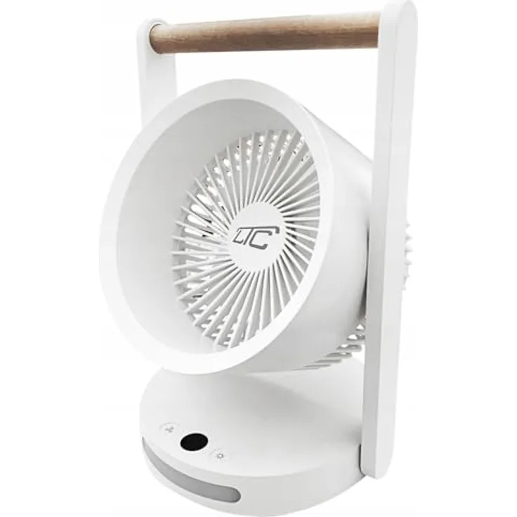 LTC LXWB17 Kabelloser Tischventilator mit 10W Motor, 5 Geschwindigkeitsstufen, Nachtlicht und LCD-Display, Holzgriff