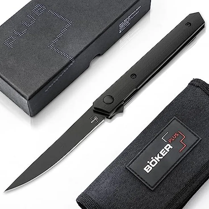 Böker Plus® Kwaiken Air Mini G10 All Black - Gentleman Folder mit Clip - EDC Einhand-Messer mit schwarzer Klinge - Flipper Messer in Geschenkbox
