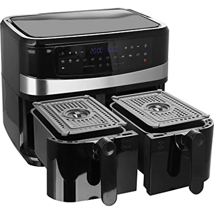 Emerio AF-126672 Heißluftfritteuse, Doppel, Frittieren ohne Fett, 2 x 4,5 Liter, 12 Kochprogramme, 2400 Watt, LED-Display, schwarz – Bild 3