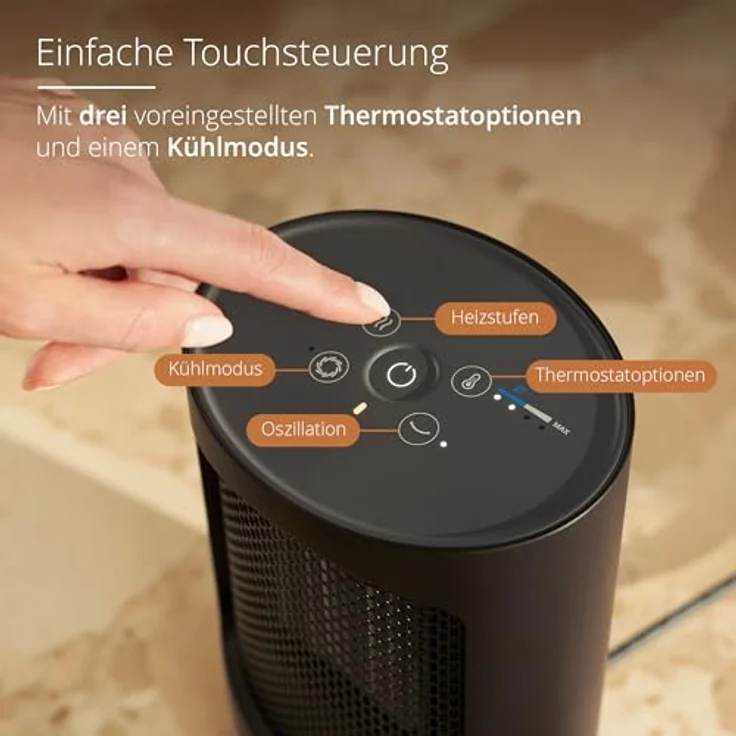 Duux Zone Energiesparender Heizlüfter Leise - Elektrische Heizung mit 1500 Watt, 3 Leistungsstufen, thermostat und 60 Grad horizontaler Schwingung - Schwarz – Bild 4