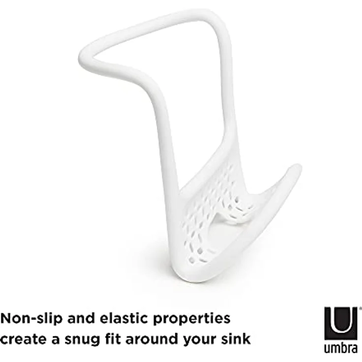 Umbra Sling Flexible Spülbeckenablage, multifunktionaler Halter für Küchenschwamm, Topfschrubber, Spülbürste, Spüllappen und Mehr, Weiss – Bild 6