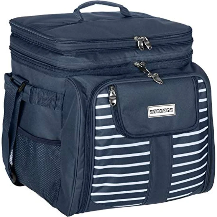 Anndora Picknicktasche Kühltasche inkl. Zubehör 4 Personen 29 Teile, navy, blau weiß – Bild 2