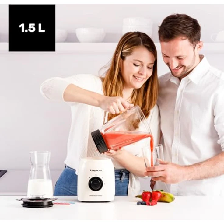 Taurus Standmixer Optima Vintage MAX, 1500W, 21.500 U/min, 1,8L Glasbehälter, Edelstahlklingen, Eiscrusher-Funktion, 2 Geschwindigkeiten + Turbo, Retro-Look – Bild 3