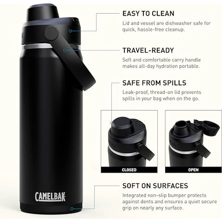 CAMELBAK Thrive Chug Wasserflasche aus isoliertem Edelstahl, 600 ML, auslaufsicher, spülmaschinenfest, leicht zu tragen, Schwarz – Bild 3