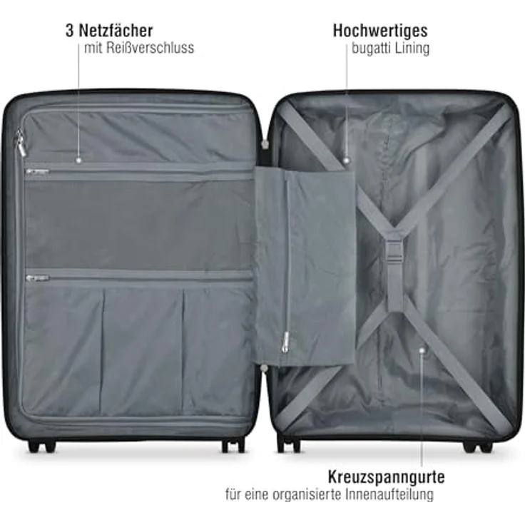 bugatti Hera Hartschalen-Koffer M, 66x26x46 cm, 4-Rollen, superleichter Reise-Koffer aus PP Light in Denim, ca. 65 Liter Fassungsvermögen – Bild 3