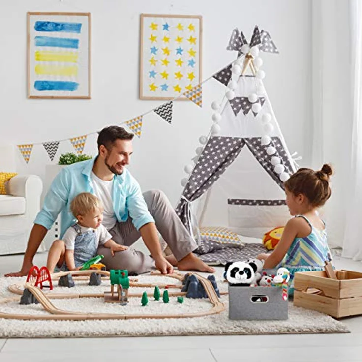 Relaxdays Aufbewahrungsbox 2er Set, Faltbare Ordnungsbox mit Deckel, 25 Liter je Stoffbox, HBT 20,5 x 34,5 x 42 cm, grau – Bild 3