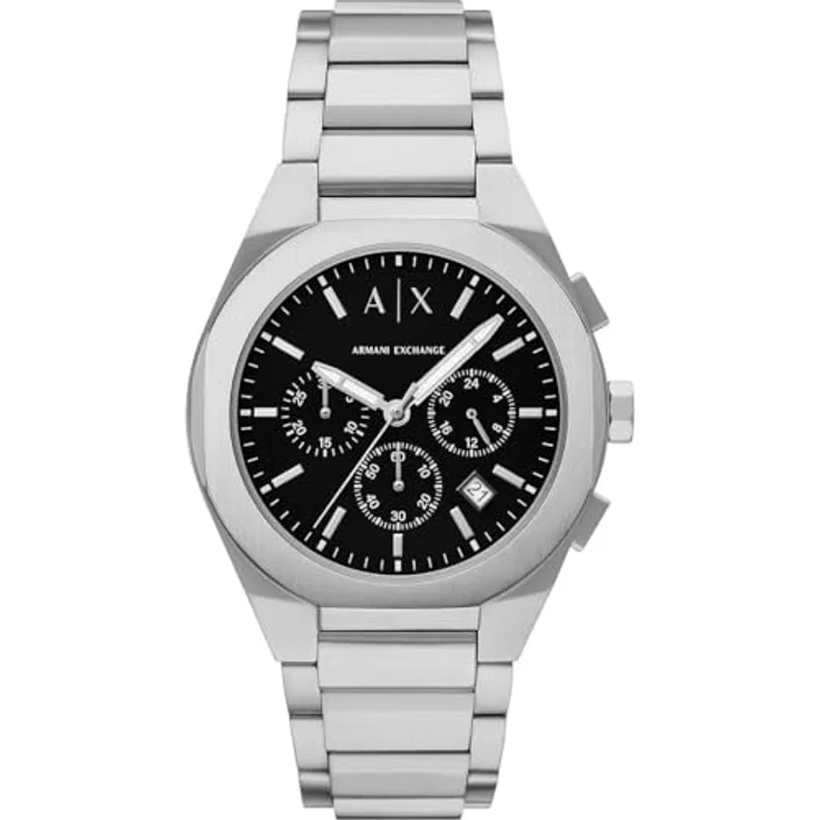 Armani Exchange AX4186, Chronograph Edelstahl Herrenuhr mit schwarzem Ziffernblatt, silber, 42 mm – Bild 1