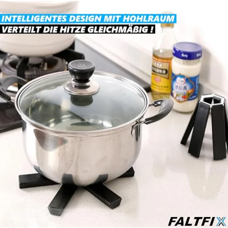 MAVURA FALTIX, Faltbarer Topfuntersetzer, hitzebeständig, rutschfest, in Schwarz, 19 cm – Bild 4