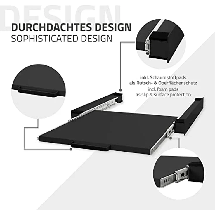 ML DESIGN modern living Zwischenbaurahmen mit Ausziehplatte aus Stahl, Schwarz, 60x60 cm - Verbindungsrahmen für Waschmaschine/Trockner mit ausziehbarer Ablage für Wäschekorb – Bild 4