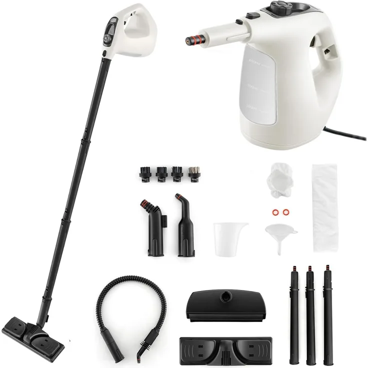GOPLUS Dampfreiniger 1500 W, Handdampfreiniger mit 14 tlg. Zubehör, 1 Min. Aufheizzeit, Kindersicherung, grau
