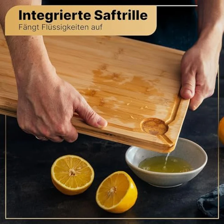 Deer & Oak XXL Bambus Schneidebrett 44x30x2cm, Vorgeölt & Wasserabweisend, Hygienisch und Messerfreundlich für Fleisch, Gemüse & Brot – Bild 5