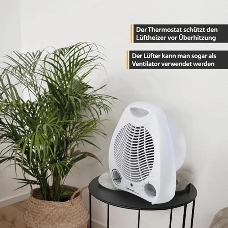 TZS First Austria Heizlüfter FA-3300, 1000/2000W, 2 Heizstufen, Thermostat, Überhitzungsschutz, leise (52dB), kompakt, weiß/grau, energiesparend – Bild 4