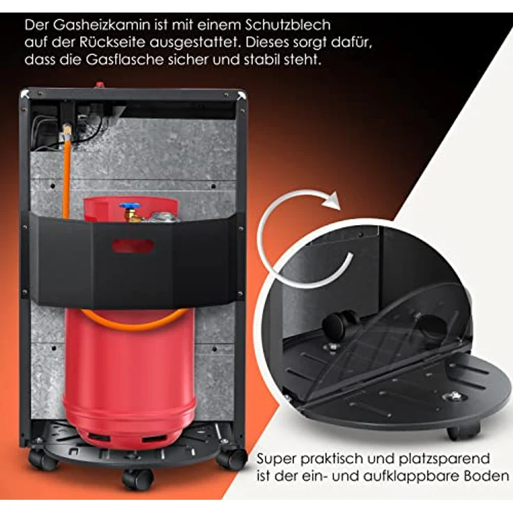 KESSER Gasheizer Gasheizofen Heizstrahler 3,4 kW Gas Kamin inkl. Gasdruckregler & Gasschlauch 2 Heizstufen Infrarot 3400W Gasheizstrahler Gasheizung Butan- oder Propangasflaschen bis 11kg Schwarz Schwarz,  – Bild 4
