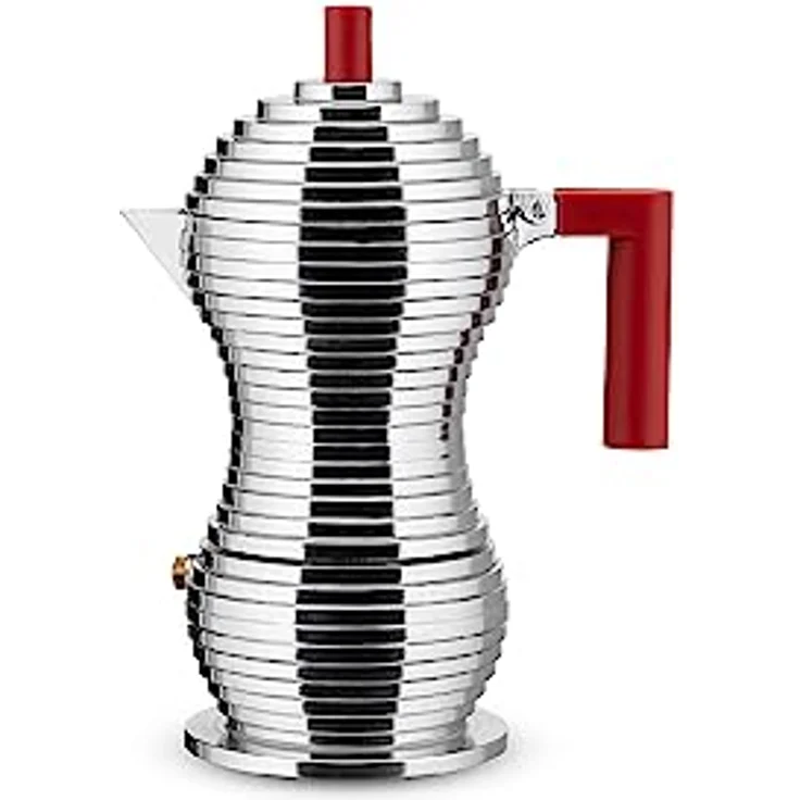 Alessi MDL02-3RFM Pulcina Espressomaschine - Gußaluminium. Griff und Knopf - PA, rot. Magnetboden - 3 Tassen – Bild 3