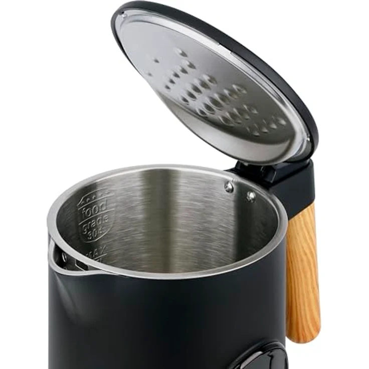 EMERIO WK-132230 Wasserkocher Edelstahl 1.7L, isolierte Doppelwand, Temperaturwahl 40-100°C in 5°C Schritten, Farbdisplay mit Teesortenprogrammen, BPA frei, 2200 W, Warmhaltefunktion, Schwarz Matt – Bild 4