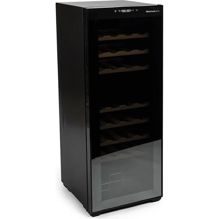 Melchioni Vermentino 36 C, Freistehender Weinkühler mit Kompressor für 36 Flaschen, Schwarz, LED-Beleuchtung, Temperaturregelung 5-19°C