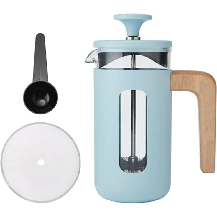 La Cafetière Pisa Kaffeebereiter für 3 Tassen, himmelblau, langlebiger Edelstahlrahmen, hitzebeständige französische Presse mit Naturholzgriff, 350 ml – Bild 1