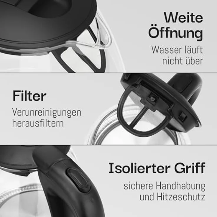 LEBENLANG Wasserkocher LEBENLANG BPA-freies Glas 1 Liter mit 1800-2200W, kompakt und leise für Camping und Reisen, inklusive Kalkfilter und automatischer Abschaltung – Bild 5