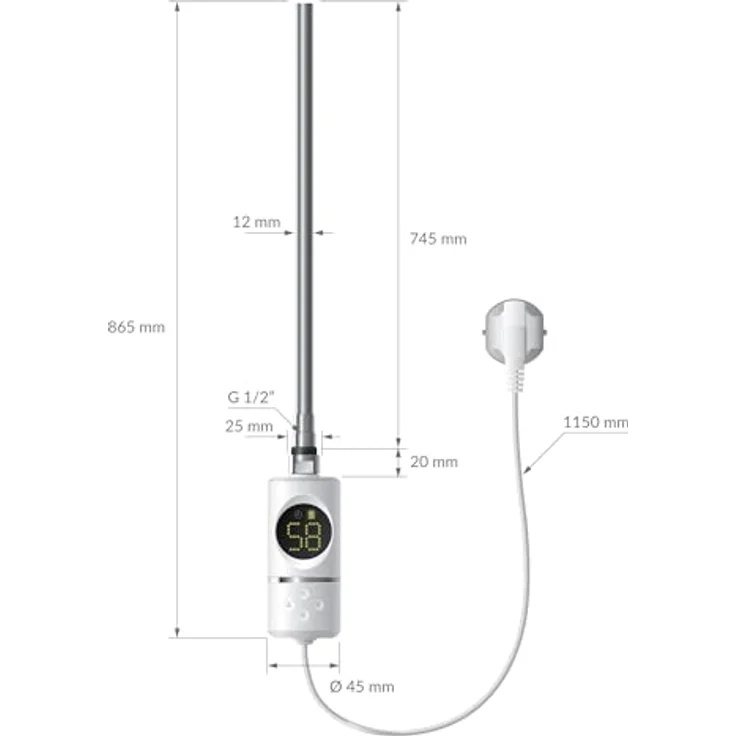 LuxeBath Heizstab 900W Weiß, elektrischer Heizstab mit Thermostat und LCD-Temperaturregler – Bild 3